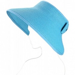 Visors Roll up Straw Wide Brim Bowknot Beach Sun Hat Visor - Aqua - C112I60D01D $21.43