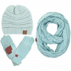 Skullies & Beanies 3pc Set Trendy Warm Chunky Soft Stretch Cable Knit Beanie Scarves Gloves Set - Mint - CW187GNRGT0 $96.26