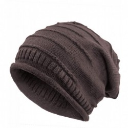 Skullies & Beanies Men's Cable Knit/Slouchy Style/Dual-Layer Beanie- Soft & Warm Hat - Slouch - Brown - CE110UFFEC1 $28.05