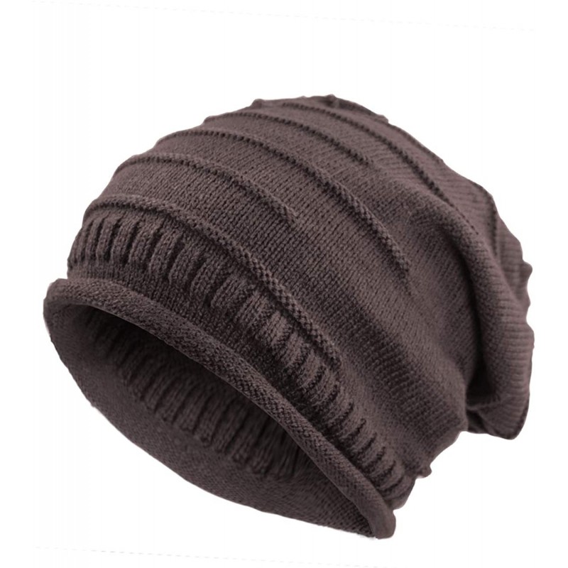 Skullies & Beanies Men's Cable Knit/Slouchy Style/Dual-Layer Beanie- Soft & Warm Hat - Slouch - Brown - CE110UFFEC1 $23.81