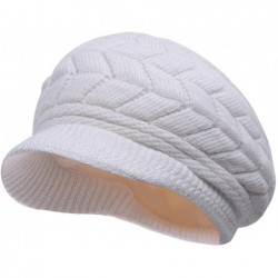 Skullies & Beanies Womens Knit Wool Hats with Visor Warm Skull Beanie Caps for Winter - White - CR11T8PTGCD $29.51