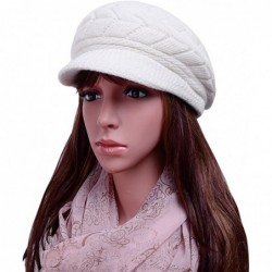 Skullies & Beanies Womens Knit Wool Hats with Visor Warm Skull Beanie Caps for Winter - White - CR11T8PTGCD $34.77