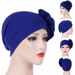 Skullies & Beanies Stylish Autumn Turban Cap with Side Bead Flower Muslim Hat Stretch Headwrap Head Scarf - Peacock Blue - C7...