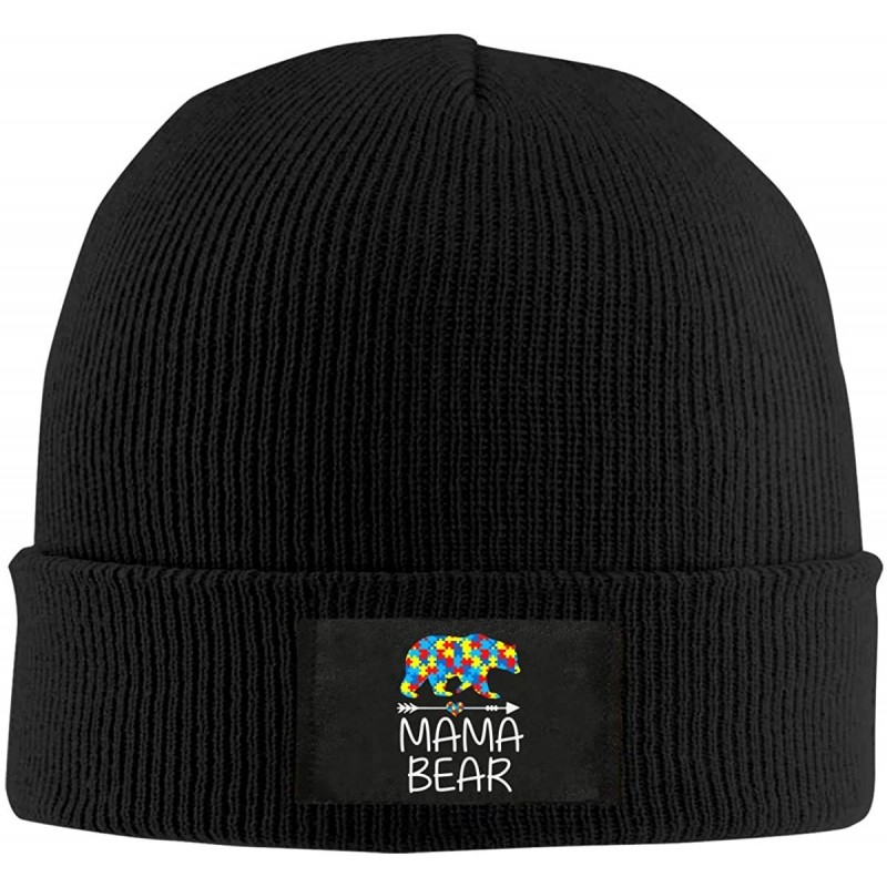 Skullies & Beanies Mens and Womens Funny Mama Bear Autism Awareness Knitting Hat- 100% Acrylic Warm Skiing Cap - Black - CV18...