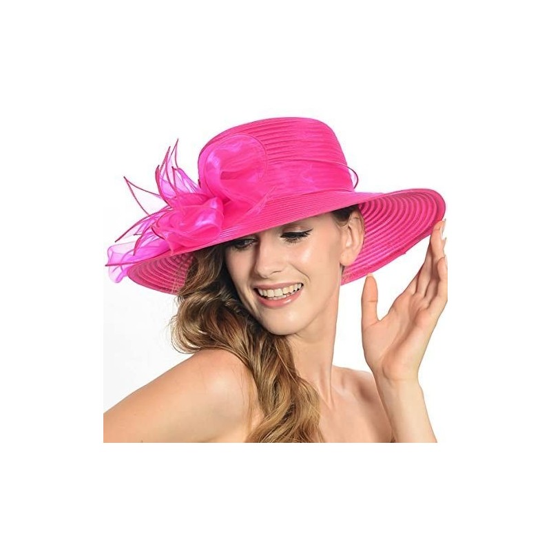 Sun Hats Lightweight Kentucky Derby Church Dress Wedding Hat S052 - Hot Pink - C2124ELZ1GP $34.15