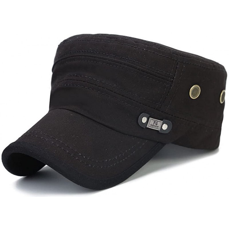 Baseball Caps Solid Brim Flat Top Cap Army Cadet Classical Style Military Hat Peaked Cap - Black - CJ17YHXE84I $19.58