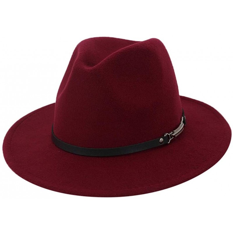 Bucket Hats Wide Brim Vintage Jazz Hat Women Men Belt Buckle Fedora Hat Autumn Winter Casual Elegant Straw Dress Hat - Wine a...