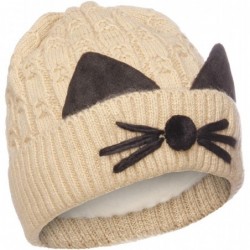 Skullies & Beanies Women's Double Pom Pom Beanie Warm Winter Knit Hat Cute Animal Look - Cat Whiskers - Camel - CS18KCKT3UG $...