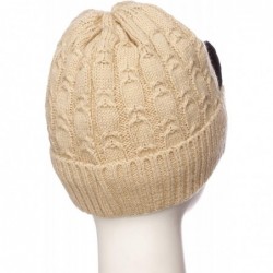 Skullies & Beanies Women's Double Pom Pom Beanie Warm Winter Knit Hat Cute Animal Look - Cat Whiskers - Camel - CS18KCKT3UG $...