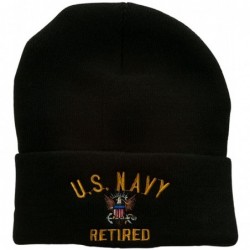 Skullies & Beanies US Navy Retired Military Embroidered Long Beanie - Black - CT11USNG50F $49.28