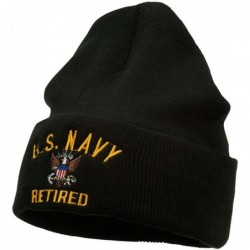 Skullies & Beanies US Navy Retired Military Embroidered Long Beanie - Black - CT11USNG50F $41.06