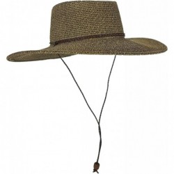 Sun Hats Straw Gambler Bolero Cowboy Hat- Wide Brim Sun Cap w Chin Strap- Gorras Planas Mujer - Brown Tweed - CF1967WHMSN $71.48
