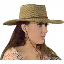 Sun Hats Straw Gambler Bolero Cowboy Hat- Wide Brim Sun Cap w Chin Strap- Gorras Planas Mujer - Brown Tweed - CF1967WHMSN $46.86