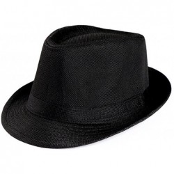 Fedoras Unisex Trilby Gangster Cap Beach Sun Straw Hat Band Sunhat - Black - C518LADN94I $17.48
