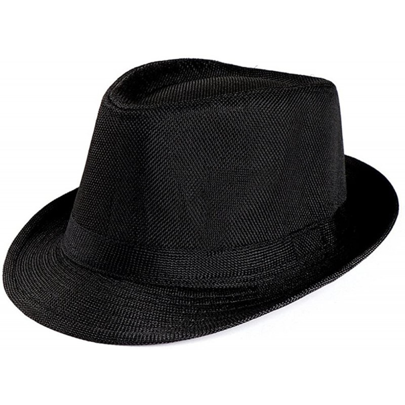 Fedoras Unisex Trilby Gangster Cap Beach Sun Straw Hat Band Sunhat - Black - C518LADN94I $11.73
