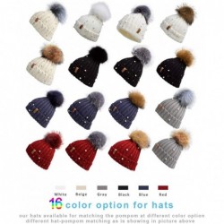 Skullies & Beanies Women Knit Winter Turn up Beanie Hat with Pearl and Fur Pompom - Beige(silver Fox Pompom) - C3189R4L4GR $2...