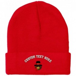 Skullies & Beanies Custom Beanie for Men & Women Thanksgiving Turkey Face Embroidery Skull Cap Hat - Red - CV18ZS3S3RN $33.11