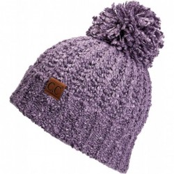 Skullies & Beanies Winter Hat Cable Knitted Large Soft Pom Pom Beanie Hat (HAT-7362) - Violet - CL18R56KLHA $27.57
