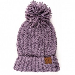 Skullies & Beanies Winter Hat Cable Knitted Large Soft Pom Pom Beanie Hat (HAT-7362) - Violet - CL18R56KLHA $19.00