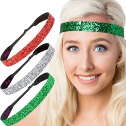 Headbands Women's Adjustable Non Slip Wide Bling Glitter Headband Silver Multi Pack - Green/Silver/Red 3pk - CG195E5WWHA $28.40