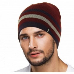 Skullies & Beanies Men's Reversible Winter Soft Knit Stretchy Warm Beanie Skull Ski Hat Cap - Striped Wine - CN18IDR3E34 $20.36