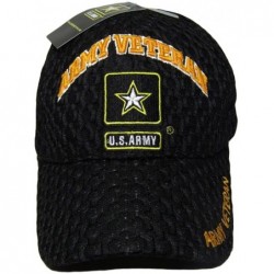 Skullies & Beanies Army Veteran Star Emblem Black Mesh Textured Embroidered Baseball Cap Hat - C2187US8K99 $13.24