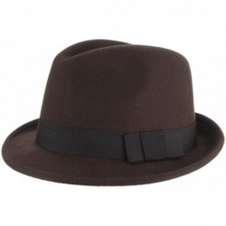 Fedoras Men's Warm Wool Blend Dent Trilby Panama Fedora Gangster Hat - Brown - CT186RHUO2H $21.37