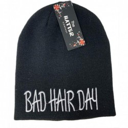 Skullies & Beanies Long Beanie with Bad Hair Day Embroidery - Black - CL18M7SGX52 $22.71