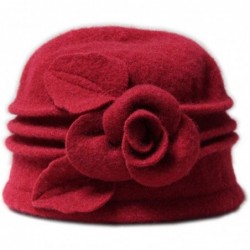 Bucket Hats Flower 100% Wool Dome Bucket Hat Winter Cloche Hat Fedoras Derby Hat - C-red - C818HECD06C $26.24