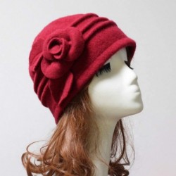 Bucket Hats Flower 100% Wool Dome Bucket Hat Winter Cloche Hat Fedoras Derby Hat - C-red - C818HECD06C $24.25