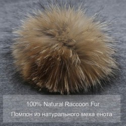 Skullies & Beanies Knitted Real Fur Hat 100% Real Raccoon Fur Pom Pom Hat Winter Women Hat Beanie for Women - Dark Blue - C21...