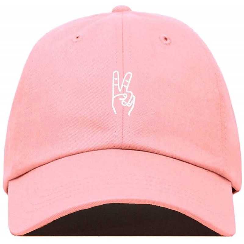 Baseball Caps Peace Sign Baseball Cap Embroidered Cotton Adjustable Dad Hat - Light Pink - C918QYNMRZC $20.39