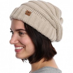 Skullies & Beanies Slouchy Cable Knit Beanie for Women - Warm & Cute Winter Hats for Cold Weather - Beige - CV184AKRT5X $18.21