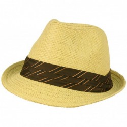 Fedoras Men's Light Cool Summer Spring Fedora Trilby Pleat Band Hat Natural - CR118L4FERN $21.21
