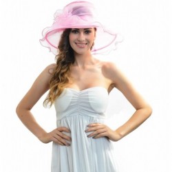 Sun Hats Ladies Wide Brim Organza Derby hat for Kentucky Derby Church Tea Party Wedding - S09-pink - CO18R2I7U72 $41.16