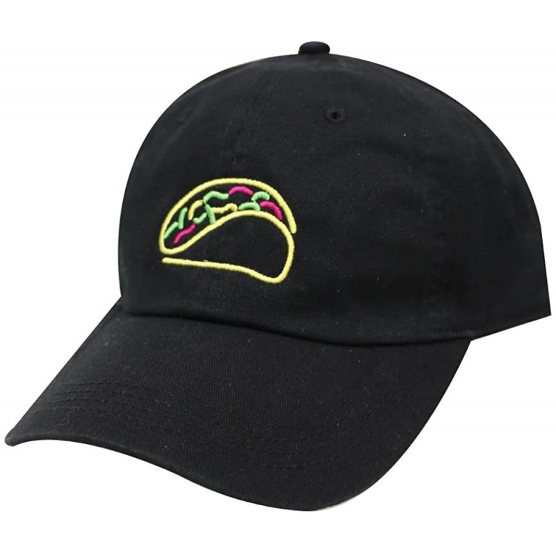 Baseball Caps Taco Emoji Cotton Baseball Cap Dad Hats - Neon Sign Black - CL185DQEKO0 $15.89