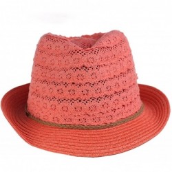 Fedoras Children's Brown Braided Trim Spring Summer Cotton Lace Vented Fedora Hat - Coral - CS17YQ4DZX3 $14.21