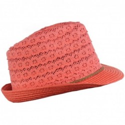 Fedoras Children's Brown Braided Trim Spring Summer Cotton Lace Vented Fedora Hat - Coral - CS17YQ4DZX3 $14.21
