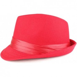 Fedoras Men's Wool Felt Fedora Hat with Satin Hat Band - Red - C9185QEDK2O $45.01