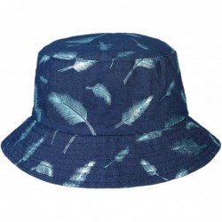 Bucket Hats Unisex Cute Print Bucket Hat Summer Fisherman Cap - Feather Navy - CS18KKEWD3X $18.80