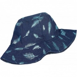 Bucket Hats Unisex Cute Print Bucket Hat Summer Fisherman Cap - Feather Navy - CS18KKEWD3X $18.80
