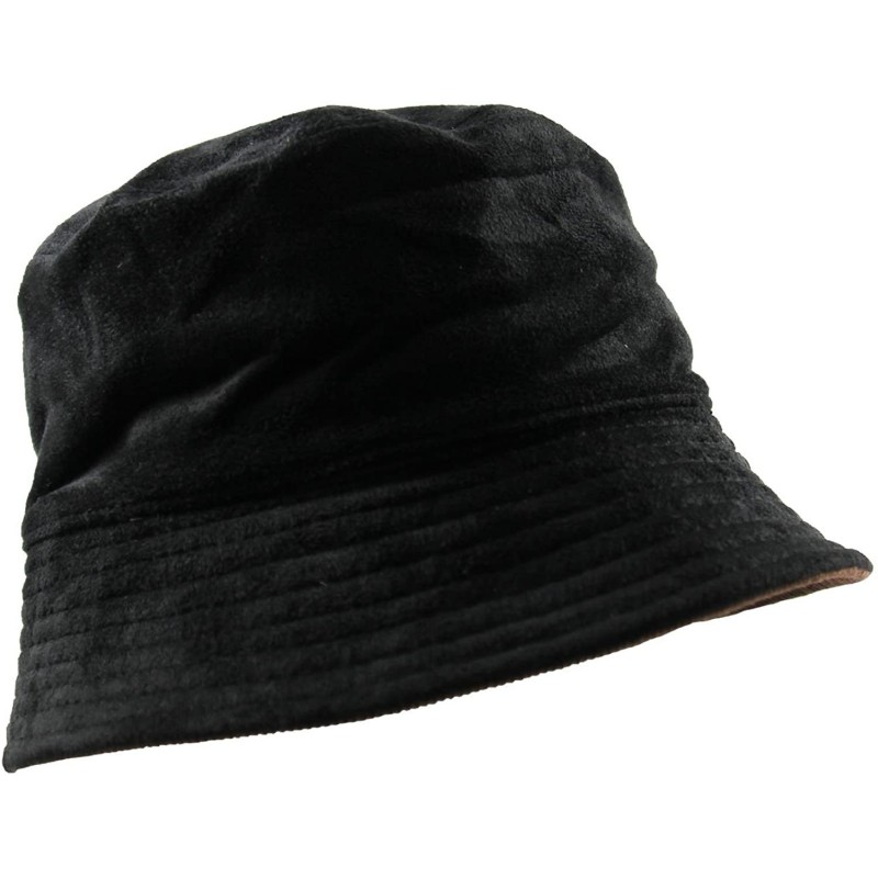 Bucket Hats Ladies Suede/Corduroy Reversible Bucket - Black/Brown - CN125A3HGAX $20.74