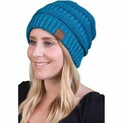 Skullies & Beanies Solid Ribbed Beanie Slouchy Soft Stretch Cable Knit Warm Skull Cap - Teal - Metallic - CT185RW0Y98 $24.61