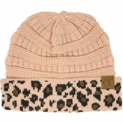 Skullies & Beanies Winter Fall Trendy Chunky Stretchy Cable Knit Beanie Hat - Leopard Indi Pink - CW18Y60YE53 $29.86
