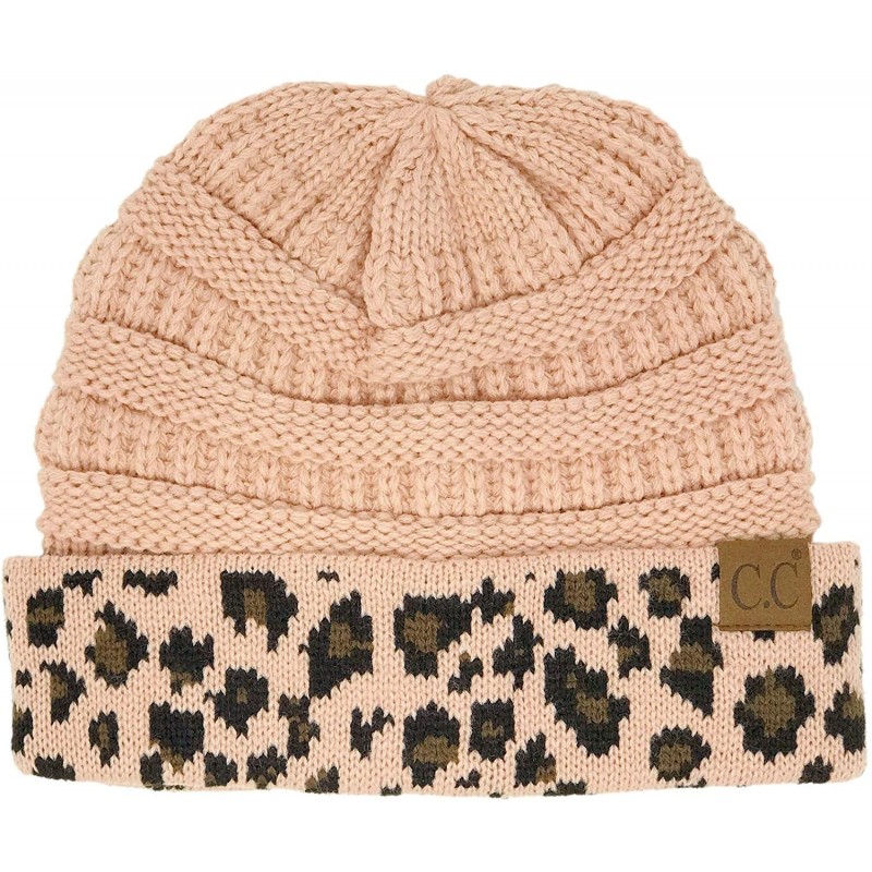 Skullies & Beanies Winter Fall Trendy Chunky Stretchy Cable Knit Beanie Hat - Leopard Indi Pink - CW18Y60YE53 $18.32
