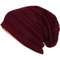 Skullies & Beanies Unisex Beanie Hat Slouchy Knit Cap Skullcap Stripe Baggy Style 1012 - Claretblack - C5128MZ2315 $22.62