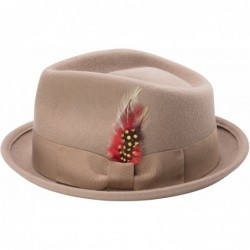 Fedoras Bogart Stingy Brim Fine Heather Wool Felt Teardrop Dent Hat with Feather H-54 - Camel - C7185Q7Z2E6 $49.19