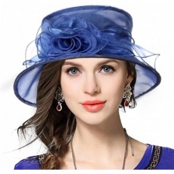 Bucket Hats Lady Derby Dress Church Cloche Hat Bow Bucket Wedding Bowler Hats - Floral-navy - CQ182DMDI44 $51.68