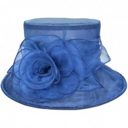 Bucket Hats Lady Derby Dress Church Cloche Hat Bow Bucket Wedding Bowler Hats - Floral-navy - CQ182DMDI44 $34.05