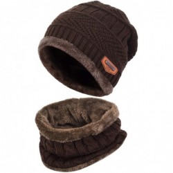 Skullies & Beanies Winter Beanie hat- Warm Knit Hat Thick Fleece Lined Winter Hat for Men Women - Coffee+scarf - CA18YOEZ6M7 ...